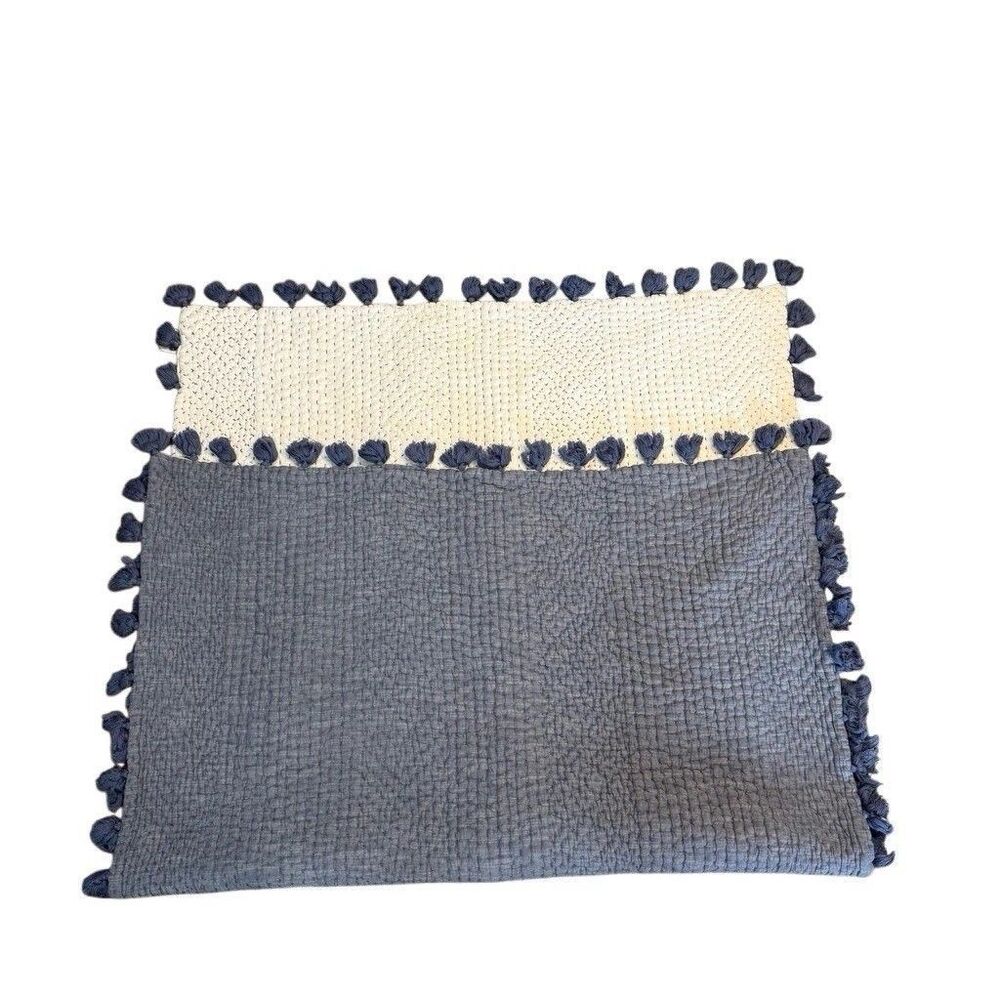 John Robshaw Throw Blue and White Hand Stitched Quilted Tassels